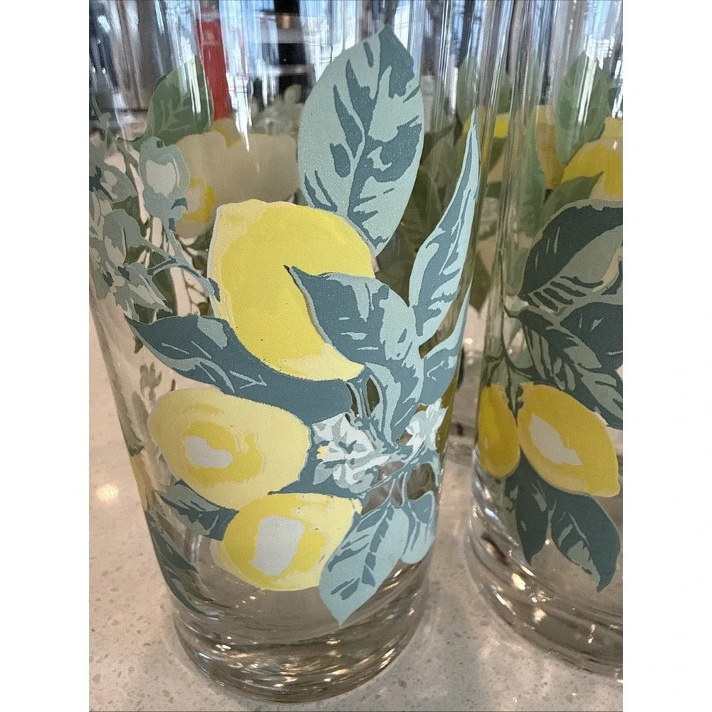 Vintage Crisa Royal Norfolk Lemons Drinking Glasses  16 oz Tumblers Set of 4